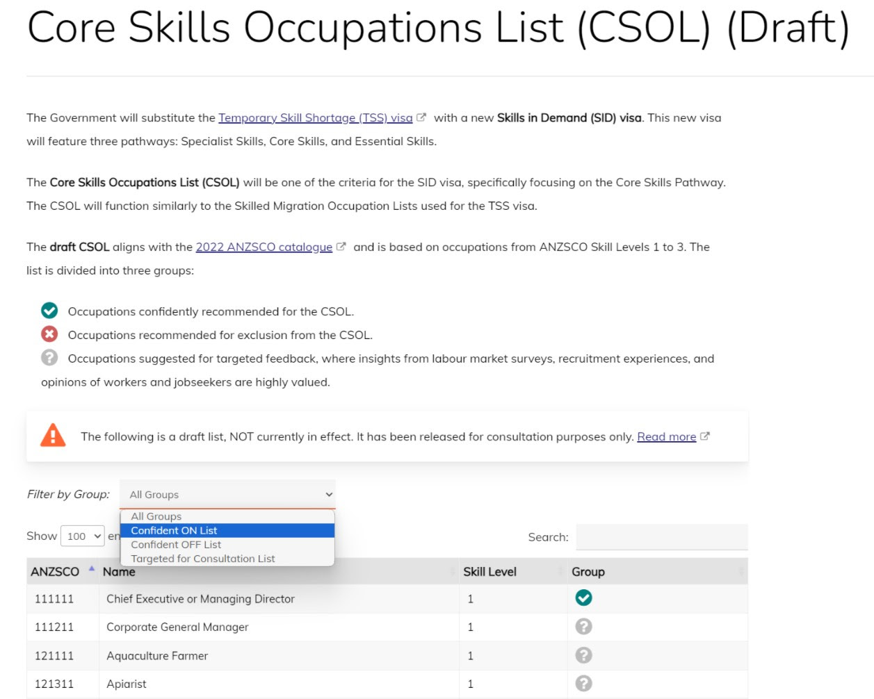 Core Skills Occupations List (CSOL)